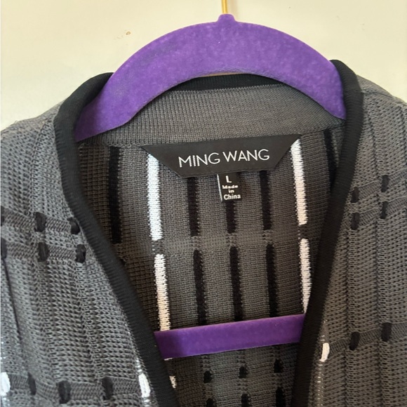 Ming Wang grey knit plaid jacket sweater - Picture 7 of 9